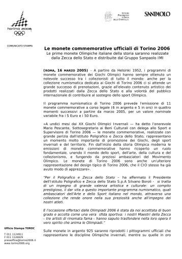 Le monete commemorative ufficiali di Torino 2006 - Istituto ...