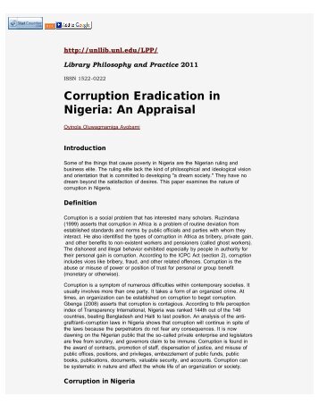 Corruption Eradication in Nigeria - University of Idaho