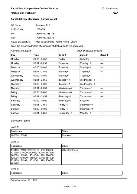 Parcel Post Compendium Online "Uzbekiston Pochtasi" UZA UZ ...