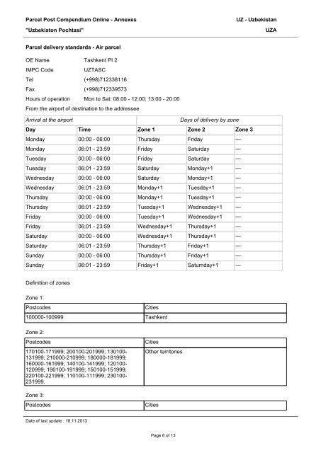 Parcel Post Compendium Online "Uzbekiston Pochtasi" UZA UZ ...