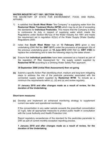 Restormel Water Treatment Works - Drinking Water Inspectorate