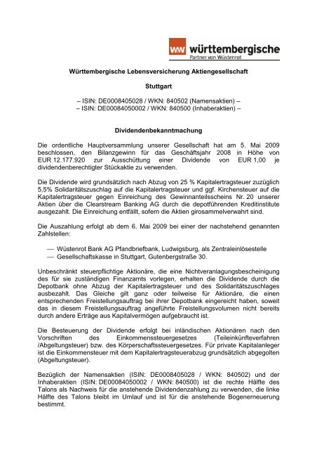 DE0008405028 / WKN: 840502 - Wüstenrot &amp; Württembergische