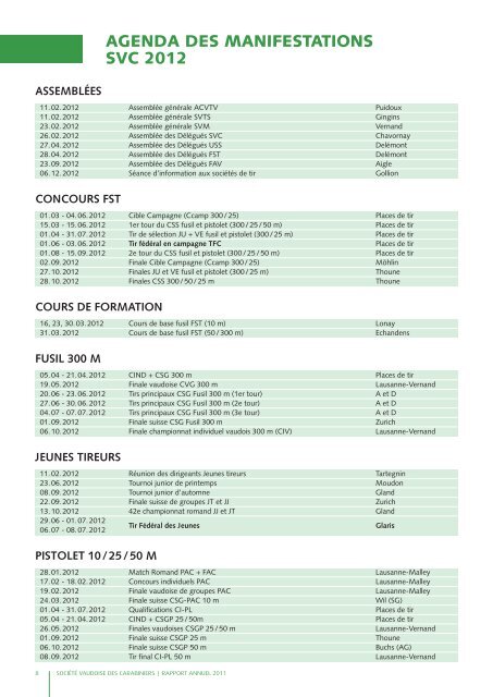 Rapport annuel 2011 - Les Tireurs Vaudois