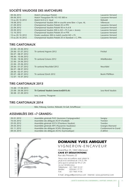 Rapport annuel 2011 - Les Tireurs Vaudois