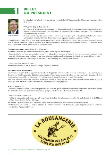 Rapport annuel 2011 - Les Tireurs Vaudois