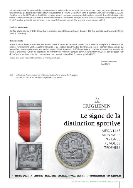 Rapport annuel 2011 - Les Tireurs Vaudois