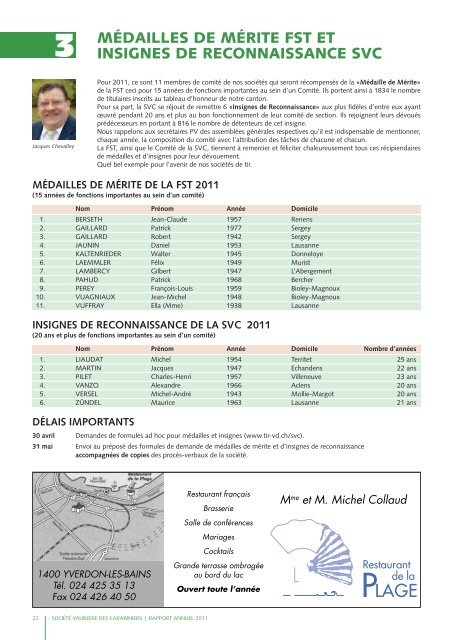 Rapport annuel 2011 - Les Tireurs Vaudois
