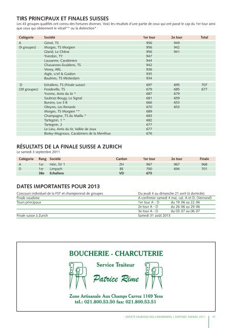 Rapport annuel 2011 - Les Tireurs Vaudois