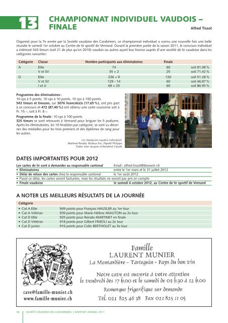 Rapport annuel 2011 - Les Tireurs Vaudois