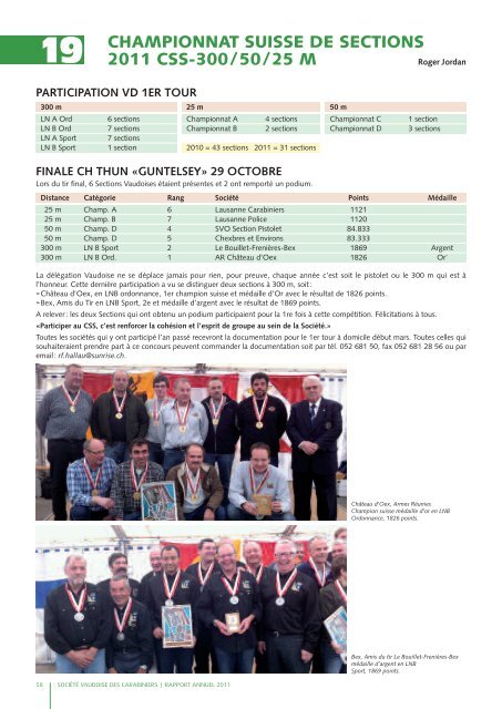 Rapport annuel 2011 - Les Tireurs Vaudois