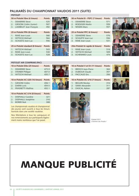 Rapport annuel 2011 - Les Tireurs Vaudois