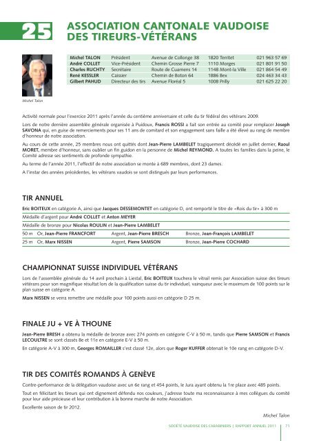 Rapport annuel 2011 - Les Tireurs Vaudois