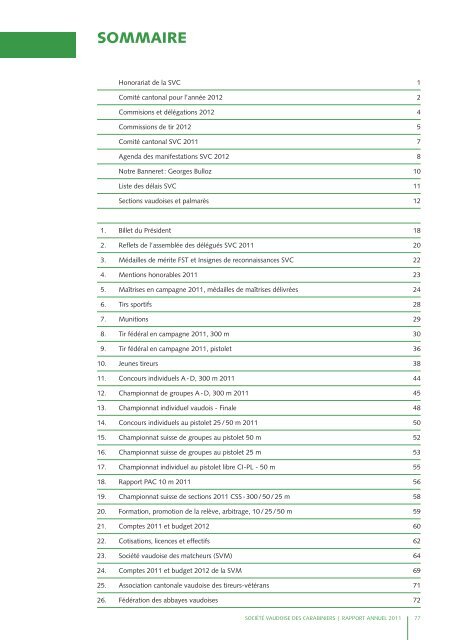 Rapport annuel 2011 - Les Tireurs Vaudois