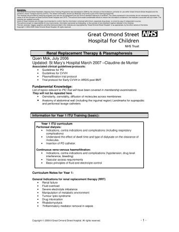 Renal Replacement Therapy & Plasmapheresis Quen Mok ... - PICS