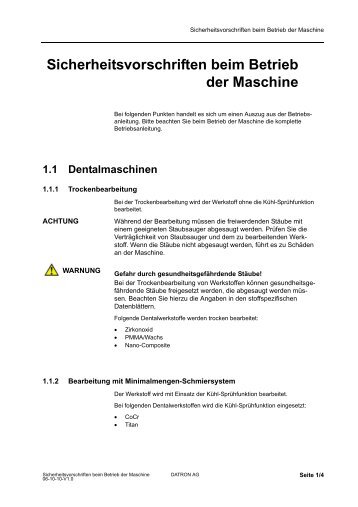 Sicherheitsvorschriften beim Betrieb der Maschine - Datron  AG