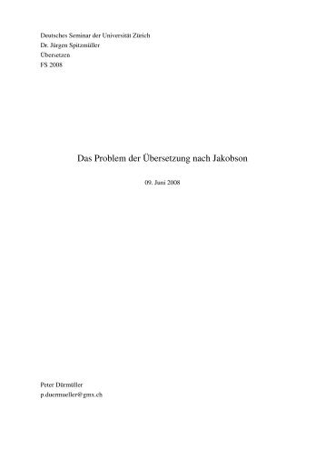 Das Problem der Ãbersetzung nach Jakobson - JÃ¼rgen SpitzmÃ¼ller