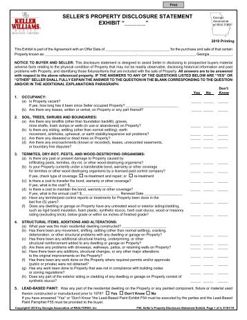 seller's property disclosure statement exhibit