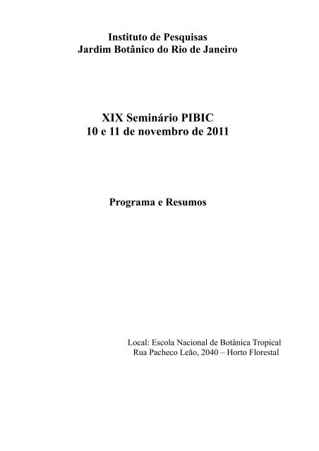 Resumos do XIX seminÃ¡rio PIBIC - Jardim BotÃ¢nico do Rio de Janeiro