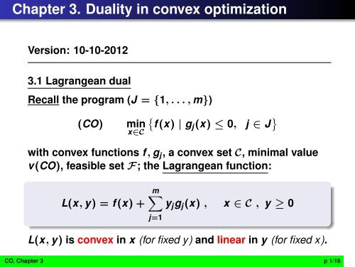 Chapter 3. Duality in convex optimization