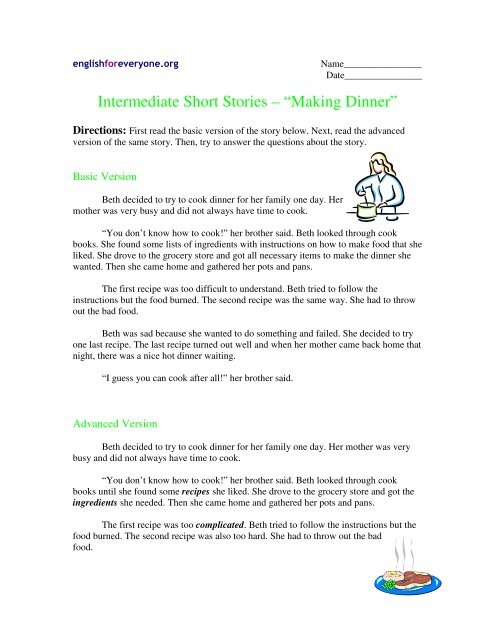Intermediate Short Stories – “Making Dinner” - English for Everyone