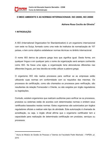 O MEIO AMBIENTE E AS NORMAS INTERNACIONAIS: ISO 26000 ...