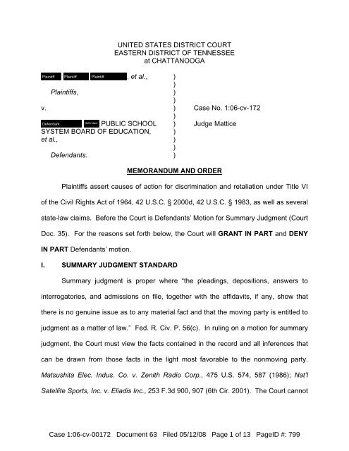 08-05-12 Defendant&rsquo;s Motion for Summary Judgment Denied.