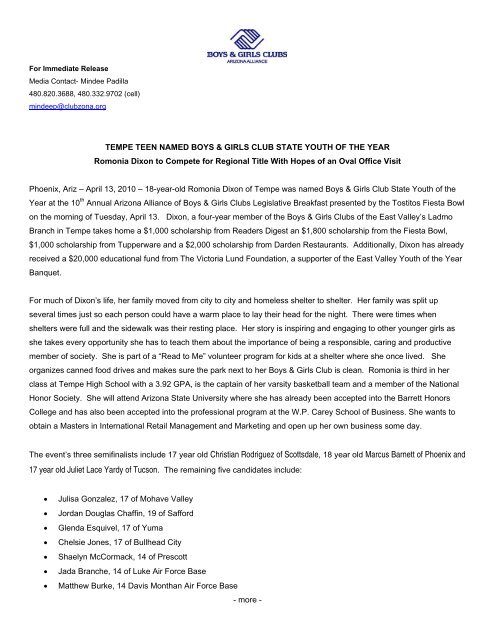Download Press Release (PDF) - Boys & Girls Clubs of the East Valley