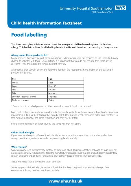 Food labelling - patient information