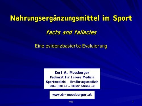 Nahrungsergänzungsmittel im Sport - Dr. Kurt A. Moosburger