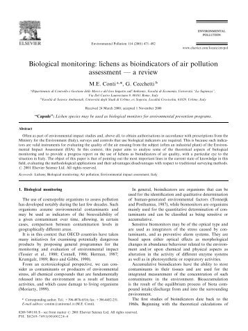 Biological monitoring: lichens as bioindicators of air pollution ...