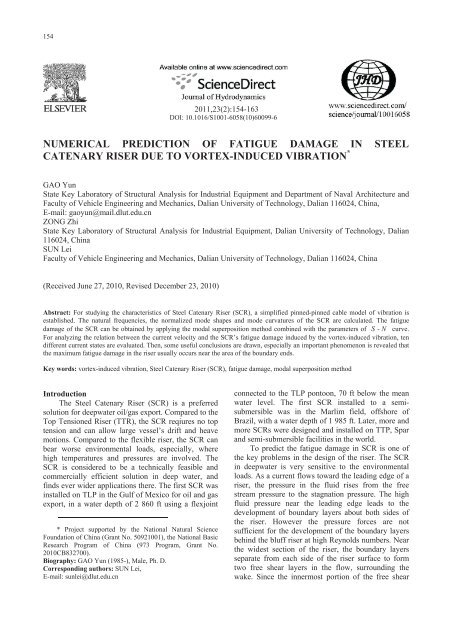 Numerical prediction of fatigue damage in steel catenary riser due to ...