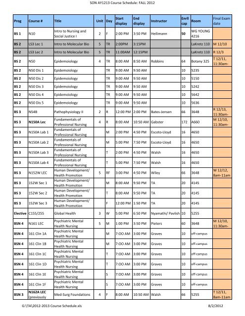 SON AY1213 Course Schedule - UCLA School of Nursing