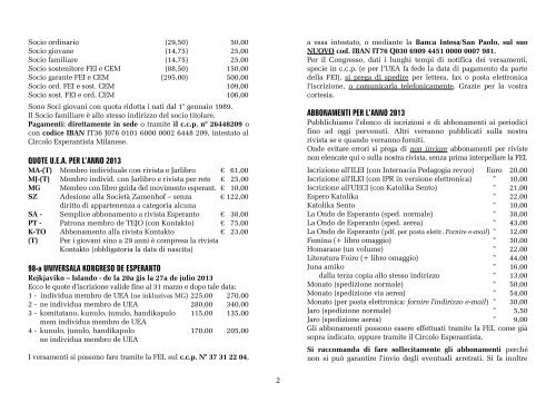 Informilano gennaio-febbraio 2013 - Circolo Esperantista Milanese