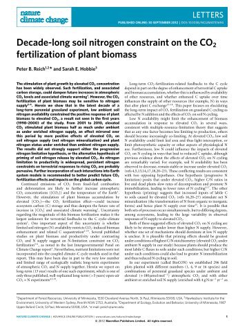 Decade-long soil nitrogen constraint on the CO2 fertilization of plant ...