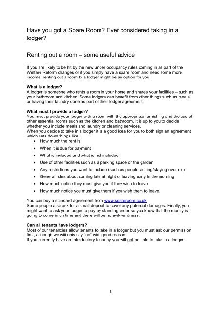 Taking In A Lodger Factsheet Mid Suffolk District Council