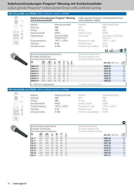 AGRO Kabelverschraubungen AGRO Cable Glands - Helia