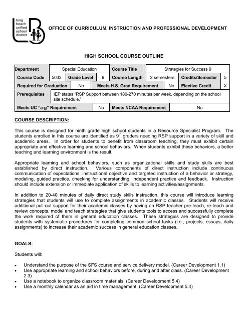 high school course outline - Long Beach Unified School District