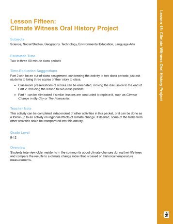 Lesson Fifteen: Climate Witness Oral History Project - WWF Blogs