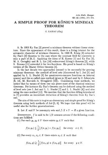 A simple proof for KÃ¶nig's minimax theorem - Akademiai.com