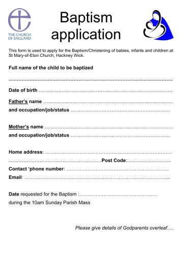 Baptism Application form for children and infants (pdf)