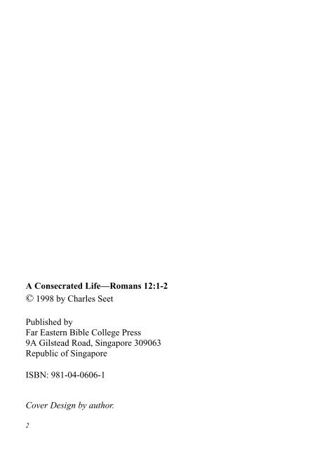 Chapter 1 A Consecrated Life - Far Eastern Bible College