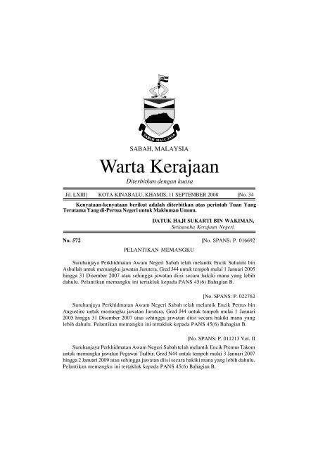 Warta Kerajaan - Sabah