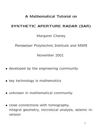 A Mathematical Tutorial on SYNTHETIC APERTURE RADAR (SAR ...