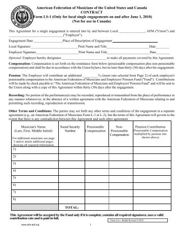 LS-1 Contract & Pension Contribution Form - Musicians Union Local ...