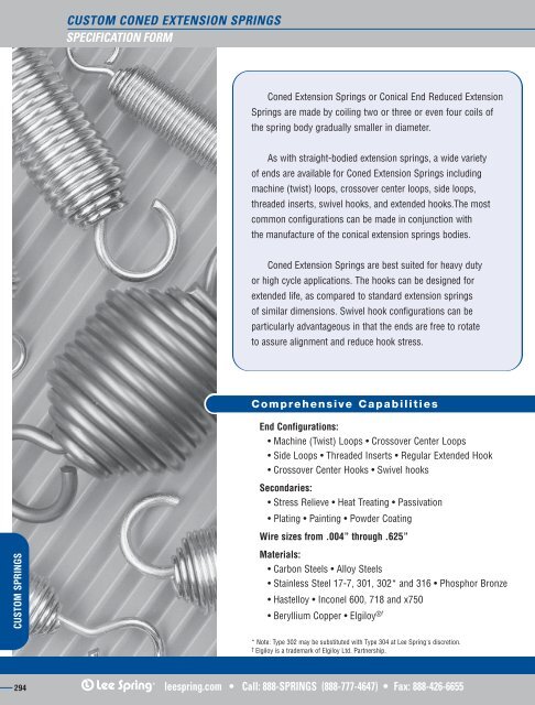 Coned Extension Spring Specification Form - Lee Spring