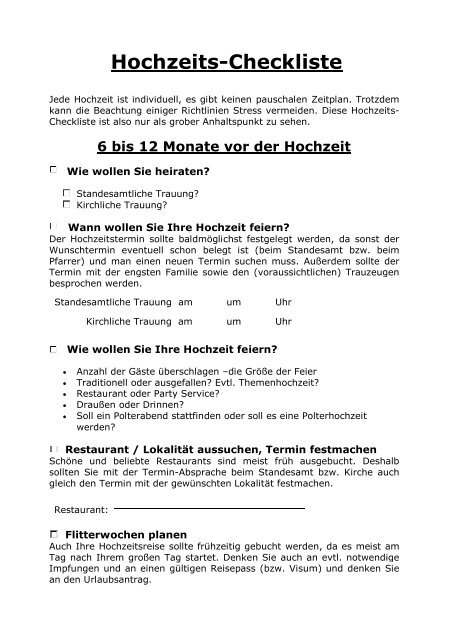 Hochzeits-Checkliste