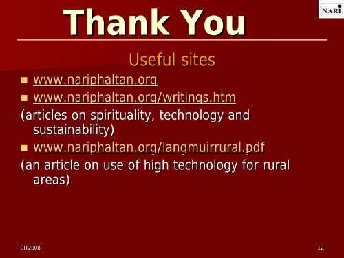 Rural Innovations for Sustainable development - NARI