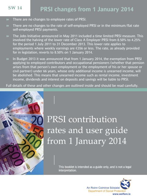 PRSI contribution rates and user guide from 1 January ... - Welfare.ie