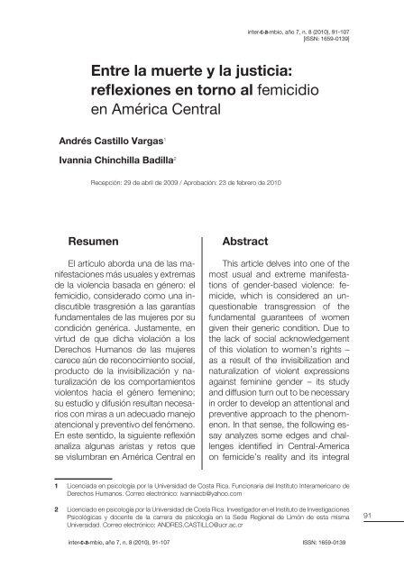 reflexiones en torno al femicidio en AmÃ©rica Central - Ciicla ...