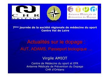 Actualités sur le dopage : AUT, ADAMS, Passeport biologique